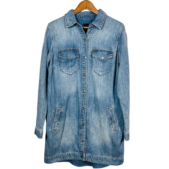 Liverpool Snap Front Chambray Dress Shacket Dual Pocket Long Sleeve - M - Picture 1 of 5